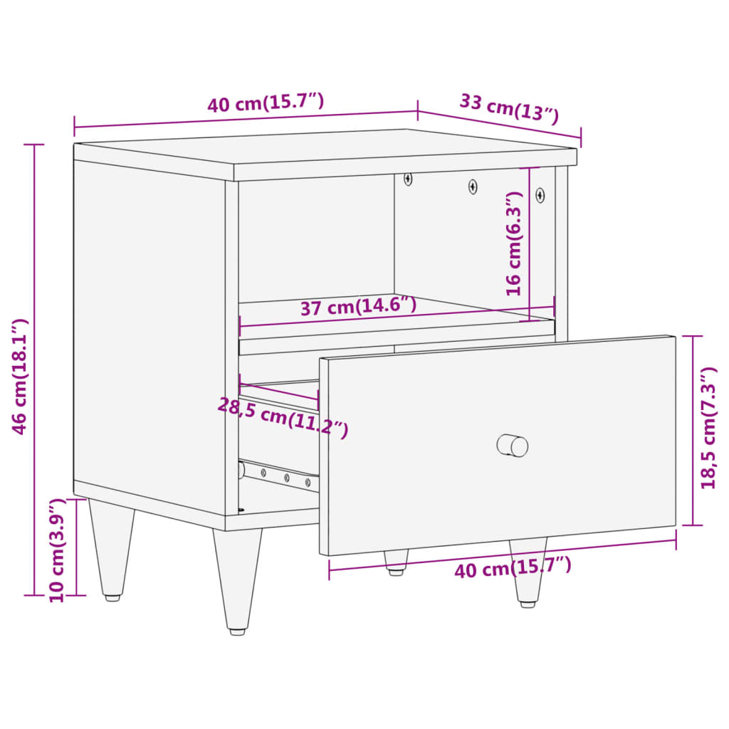 Table de chevet 40x33x46 cm Bois de manguier solide