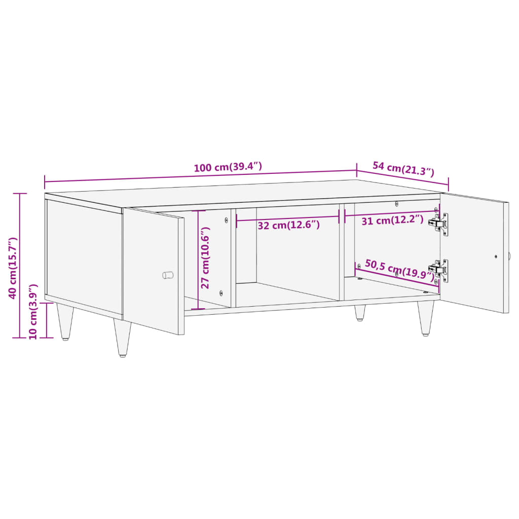 Table basse 100x54x40 cm bois de manguier massif