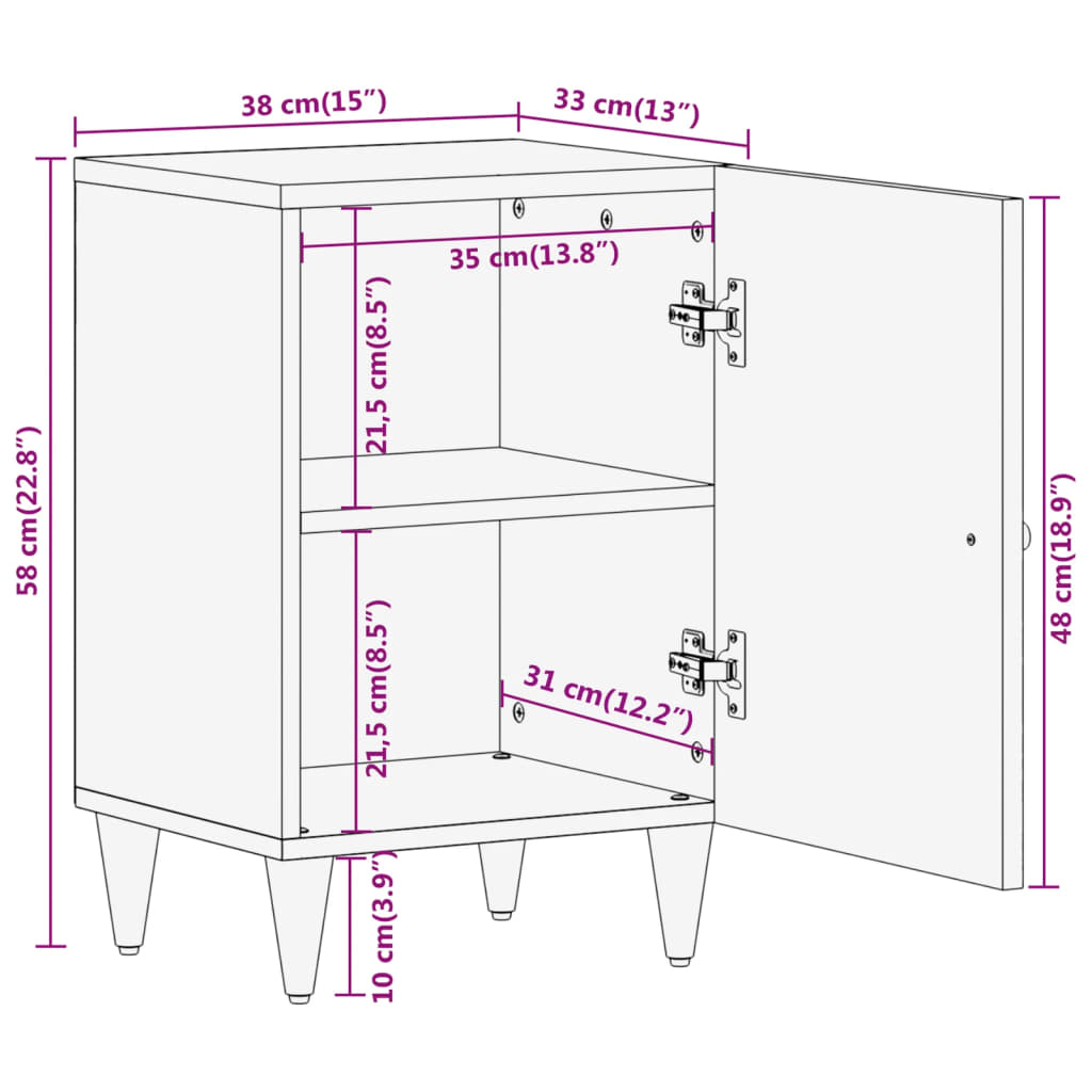 Armoire de salle de bain 38x33x58 cm bois massif de manguier