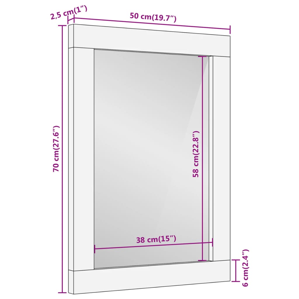 Miroir de bain 50x70x2,5 cm bois de manguier massif et verre