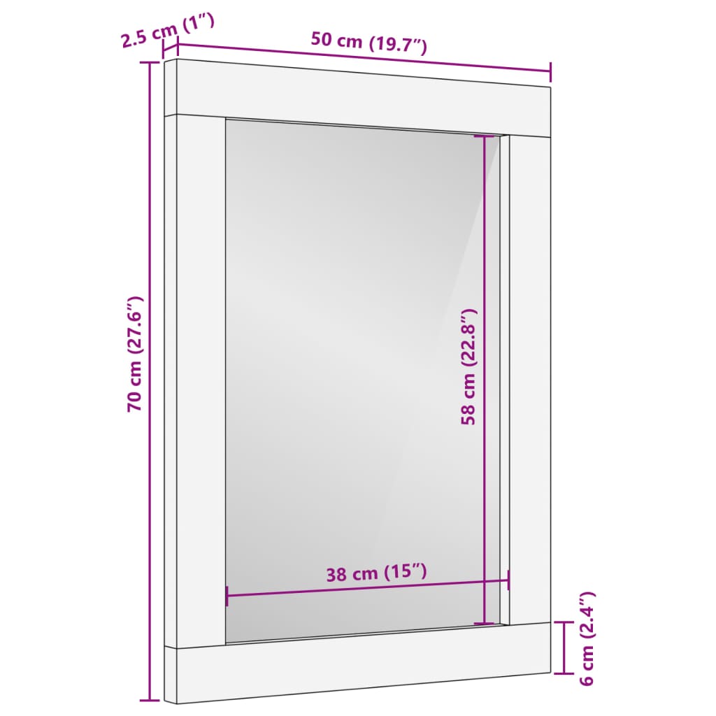 Miroir de bain 50x70x2,5 cm bois de manguier massif et verre