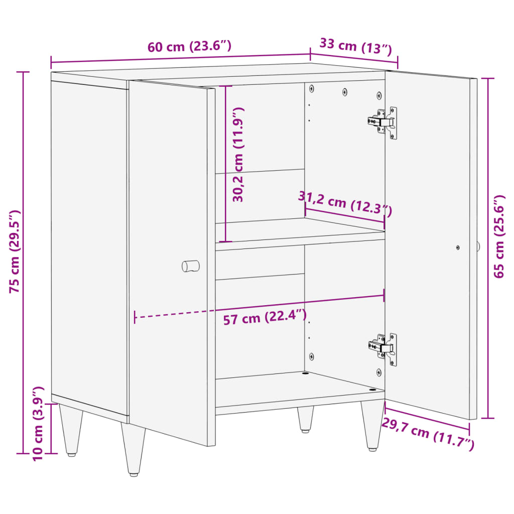 Armoire latérale 60x33x75 cm bois massif de manguier