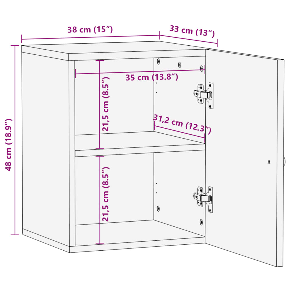 Armoire de salle de bain murale 38x33x48cm bois massif manguier