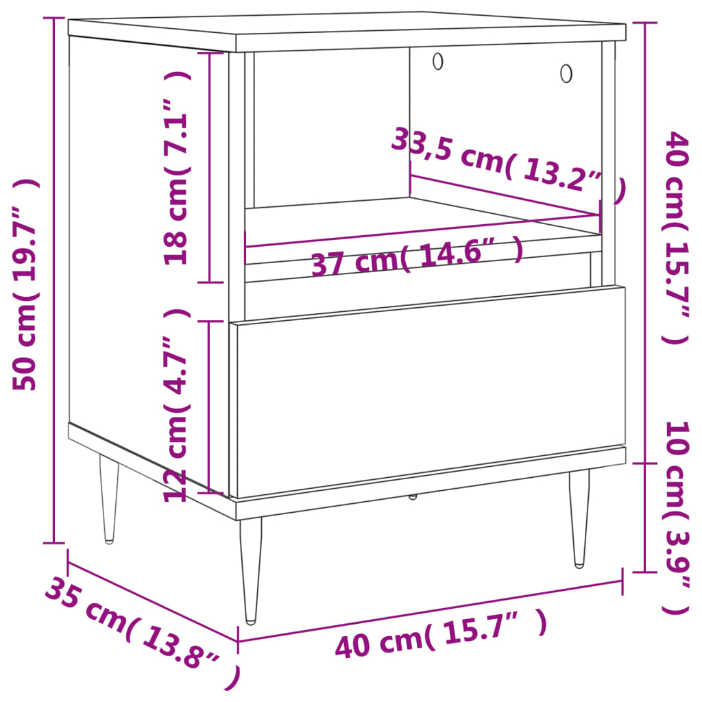 Table de chevet gris béton 40x35x50 cm bois d’ingénierie