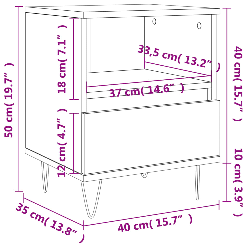 Table de chevet gris béton 40x35x50 cm bois d’ingénierie