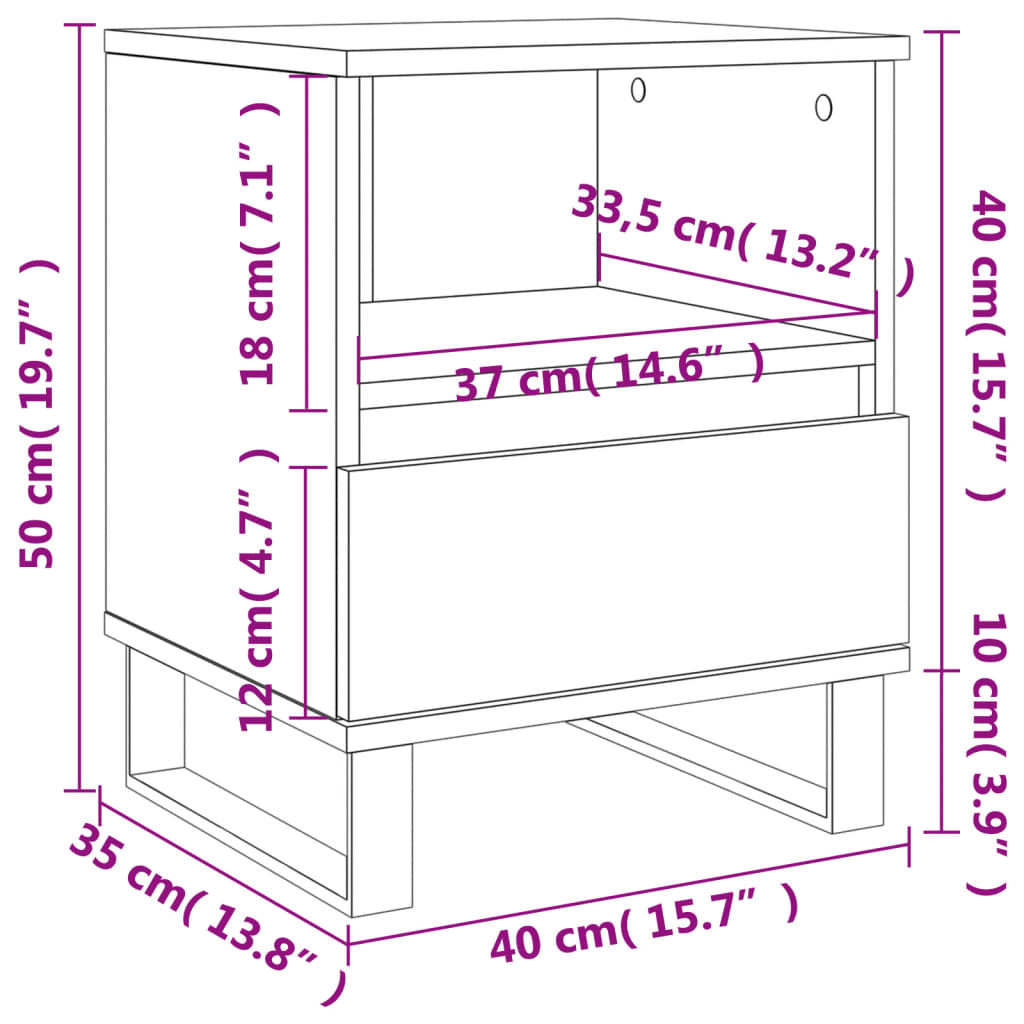 Table de chevet gris béton 40x35x50 cm bois d’ingénierie