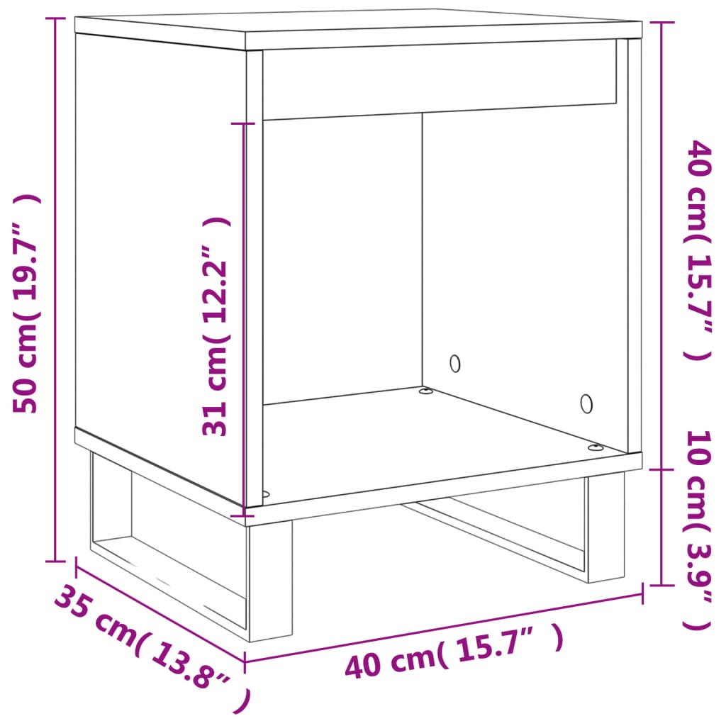 Table de chevet chêne fumé 40x35x50 cm bois d’ingénierie