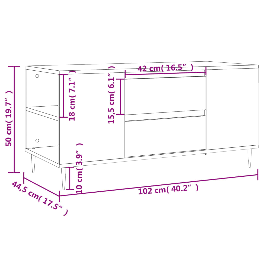 Table basse blanc brillant 102x44,5x50 cm bois d'ingénierie