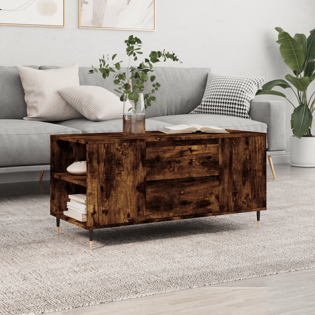 Table basse chêne fumé 102x44,5x50 cm bois d'ingénierie