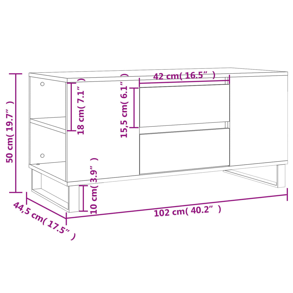 Table basse noir 102x44,5x50 cm bois d'ingénierie