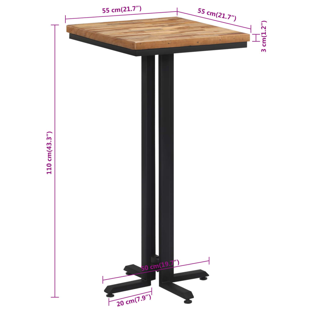 Table de bar 55x55x110 cm teck de récupération massif