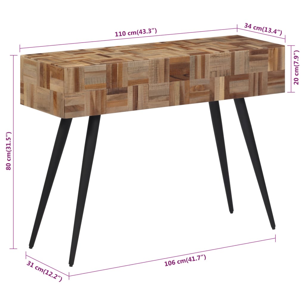 Table console 110x34x80 cm teck de récupération massif