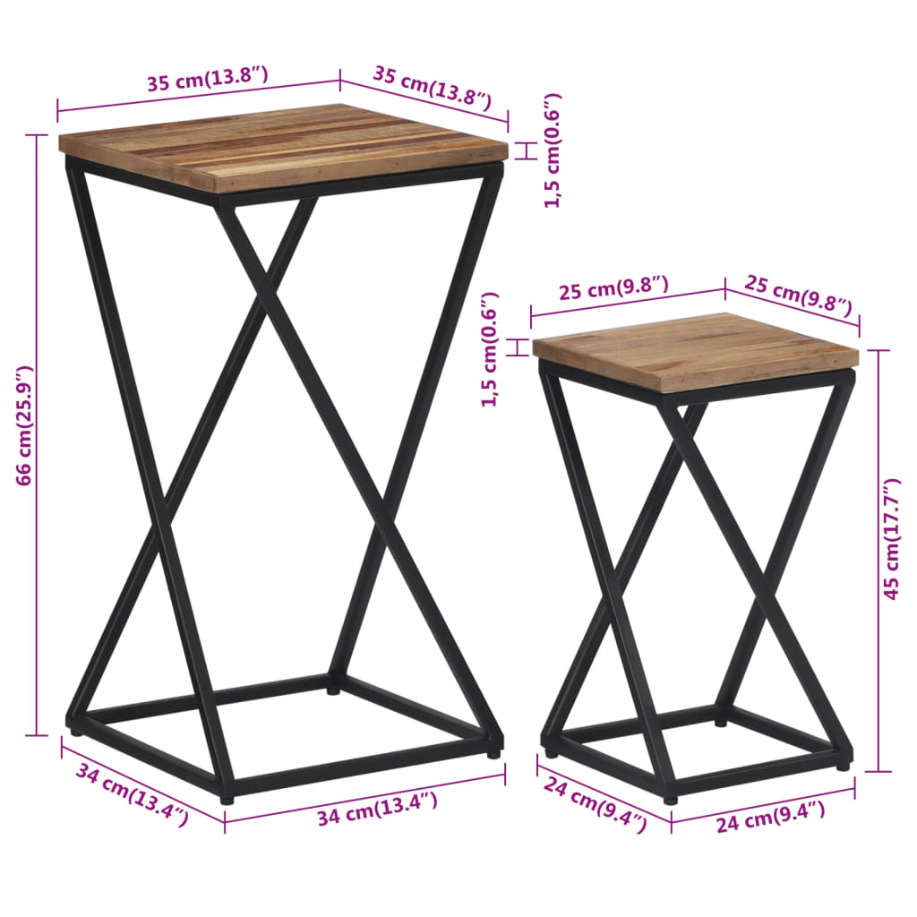 Tables d'appoint 2 pcs teck de récupération massif