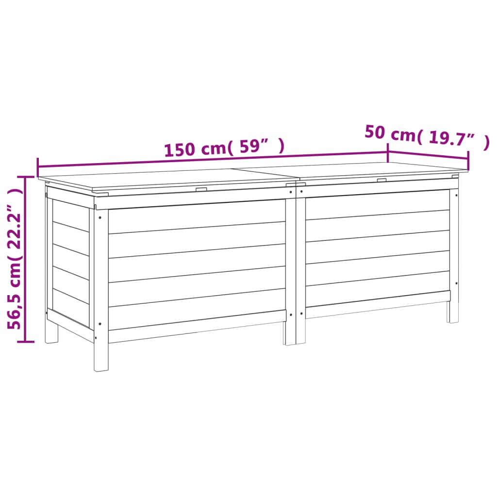 Boîte de rangement jardin blanc 150x50x56,5cm bois massif sapin