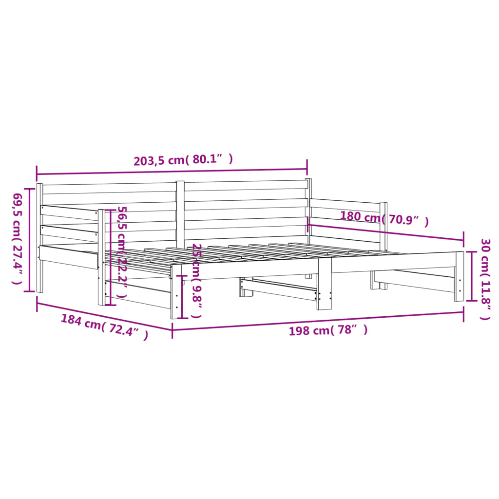 Lit de jour et lit gigogne sans matelas 90x200 cm bois massif