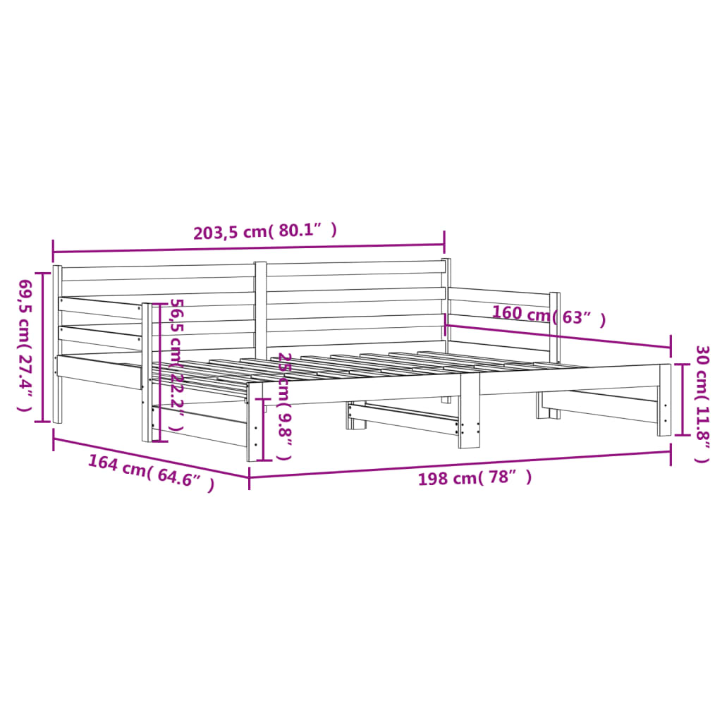 Lit de jour et lit gigogne sans matelas 80x200 cm bois massif