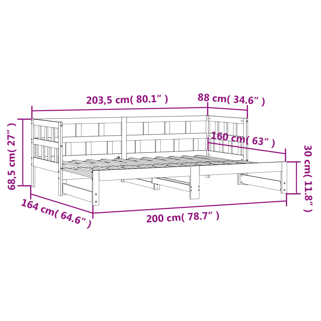 Lit de jour et lit gigogne sans matelas 80x200 cm bois massif