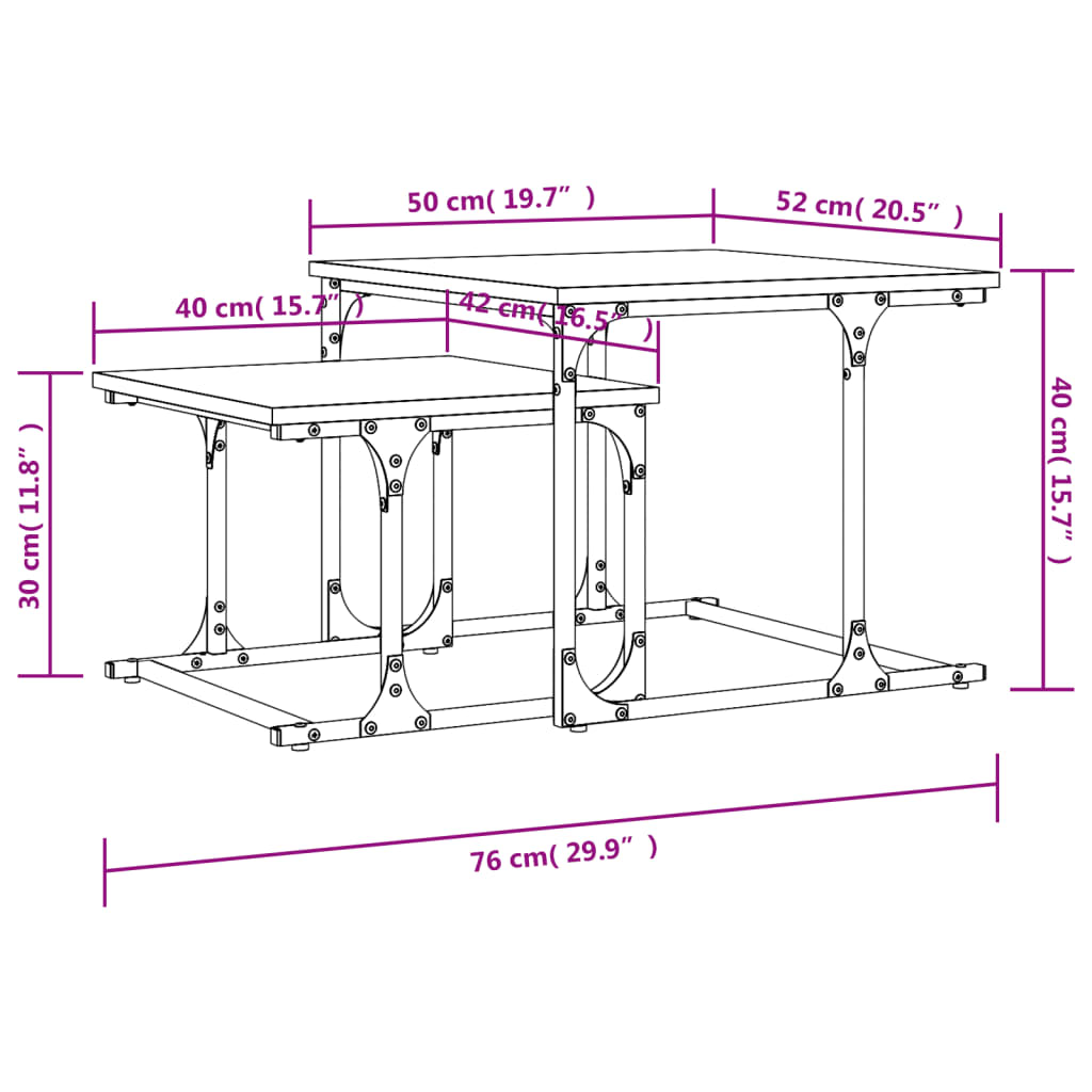 Table basse gigogne 2 pcs chêne fumé bois d'ingénierie