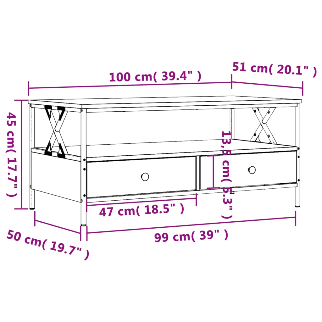 Table basse noir 100x51x45 cm bois d'ingénierie