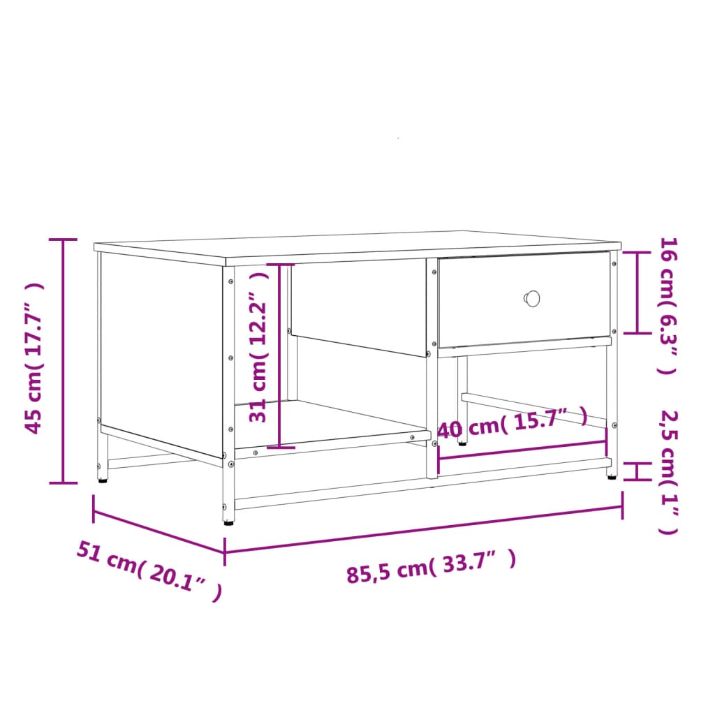 Table basse chêne marron 85,5x51x45 cm bois d'ingénierie