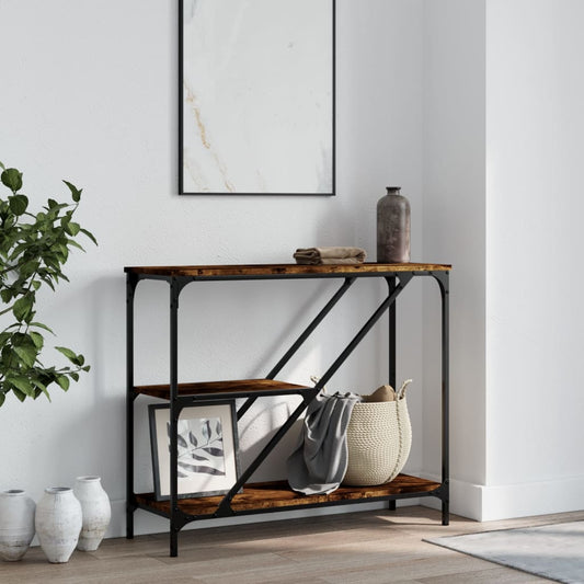 Table console chêne fumé 88,5x30x75 cm bois d'ingénierie