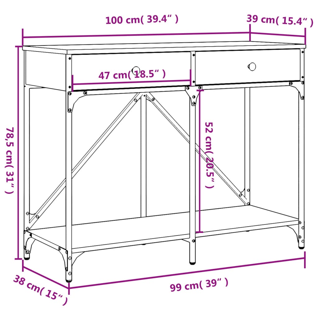 Table console chêne fumé 100x39x78,5 cm bois d'ingénierie