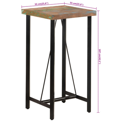 Table de bar 55x55x107 cm bois massif de récupération et fer