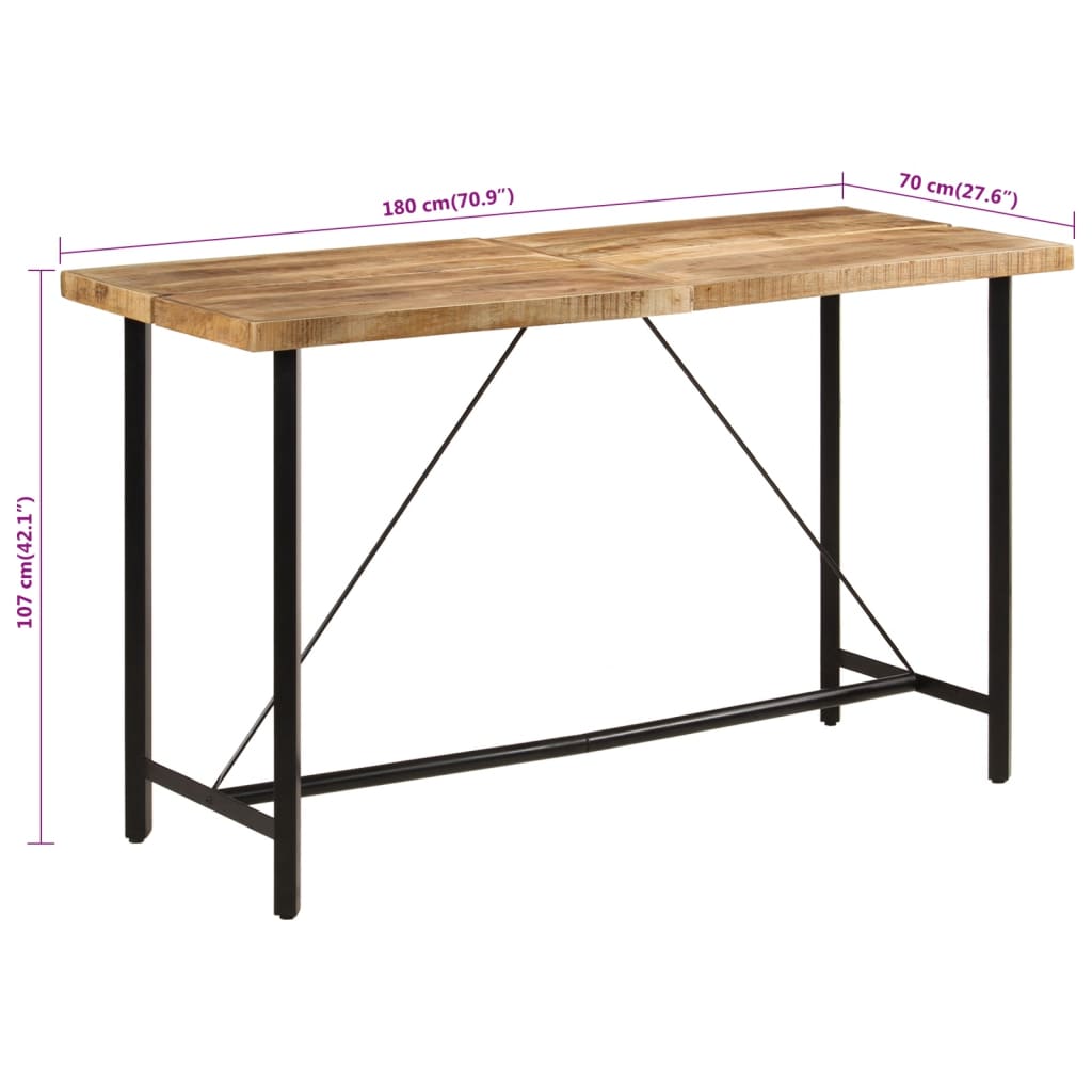 Table de bar 180x70x107 cm bois massif de manguier et fer