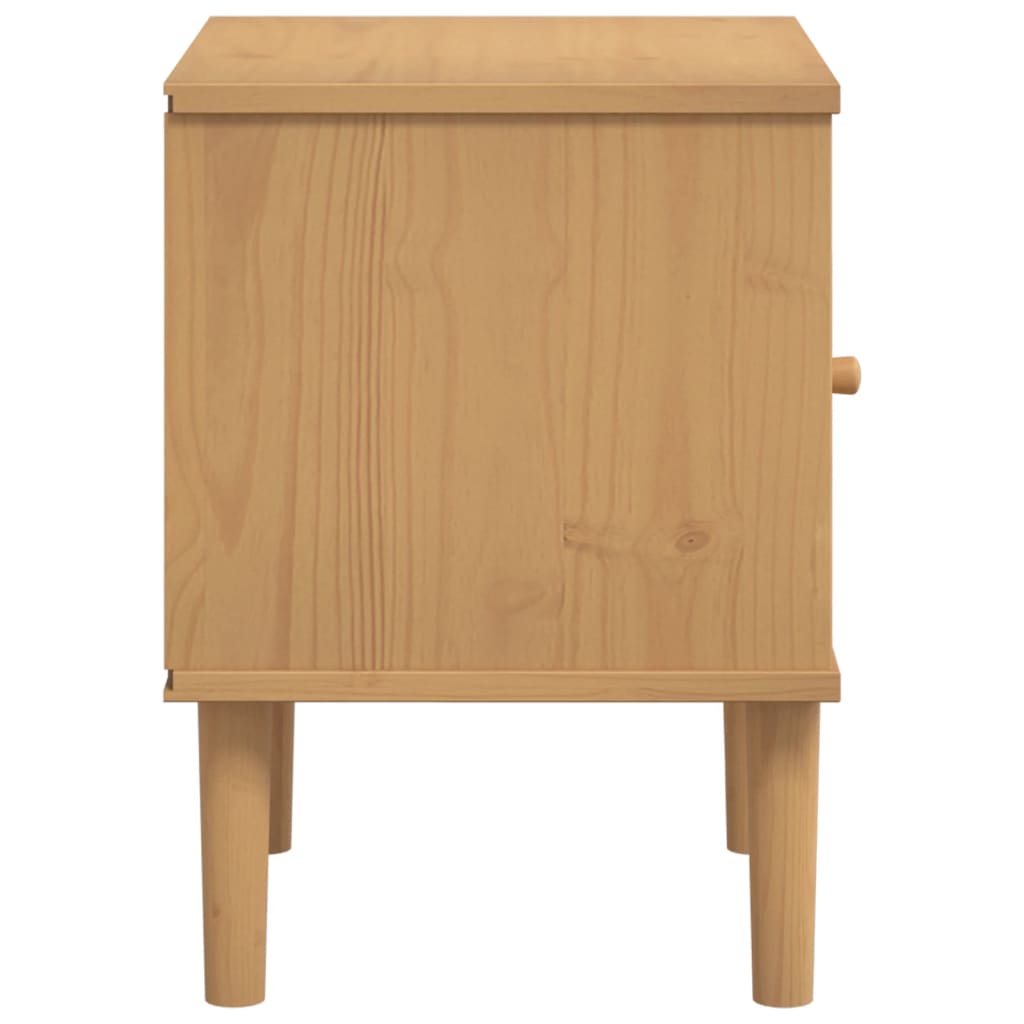 Table de chevet SENJA aspect de rotin marron bois de pin massif