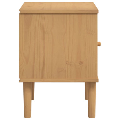 Table de chevet SENJA aspect de rotin marron bois de pin massif