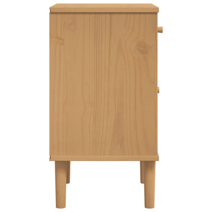 Table de chevet SENJA aspect de rotin marron bois de pin massif