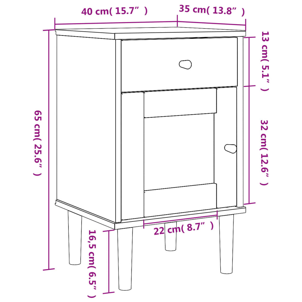 Table de chevet SENJA aspect de rotin marron bois de pin massif