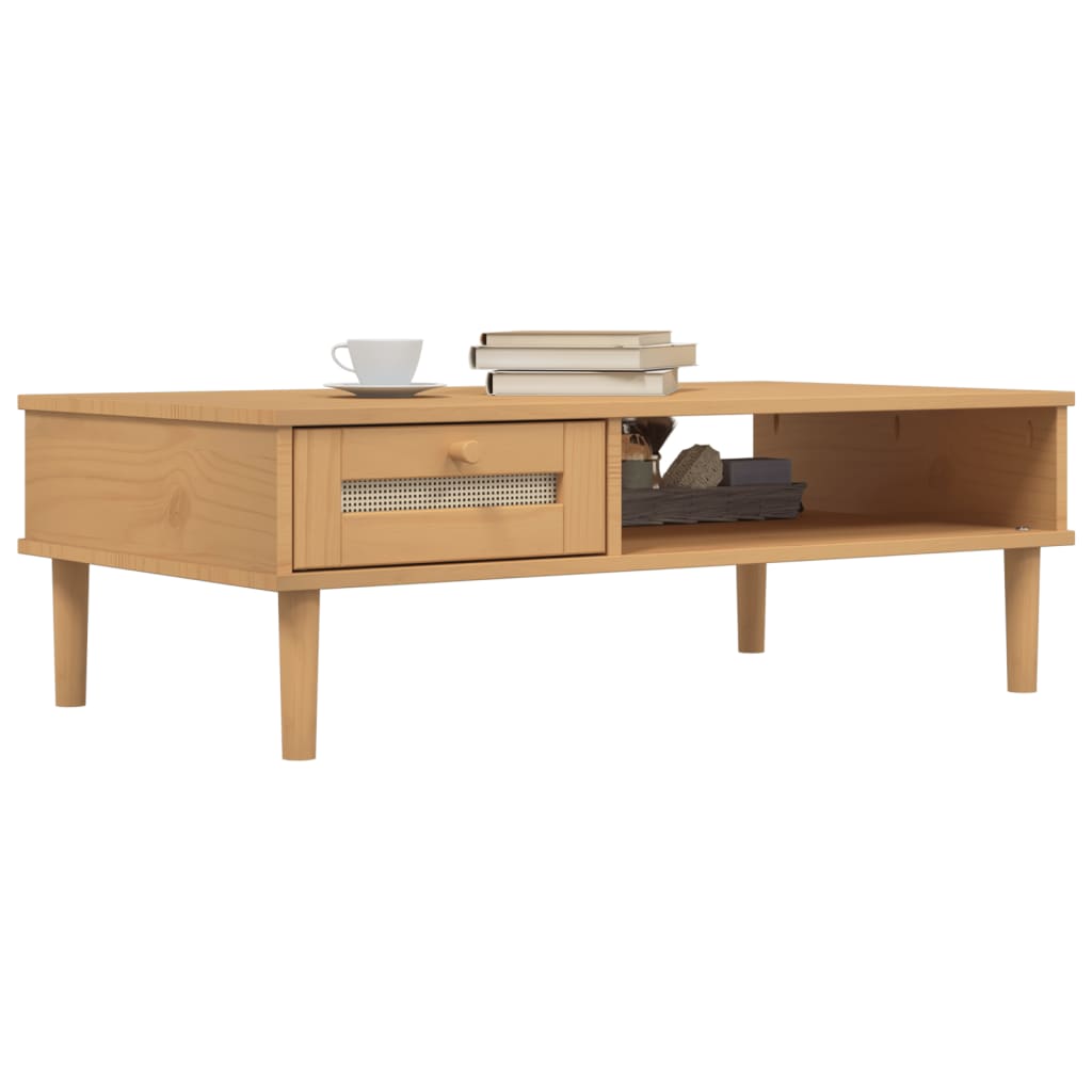 Table basse SENJA aspect rotin marron 100x55x33 cm bois massif