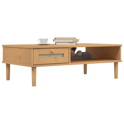 Table basse SENJA aspect rotin marron 100x55x33 cm bois massif