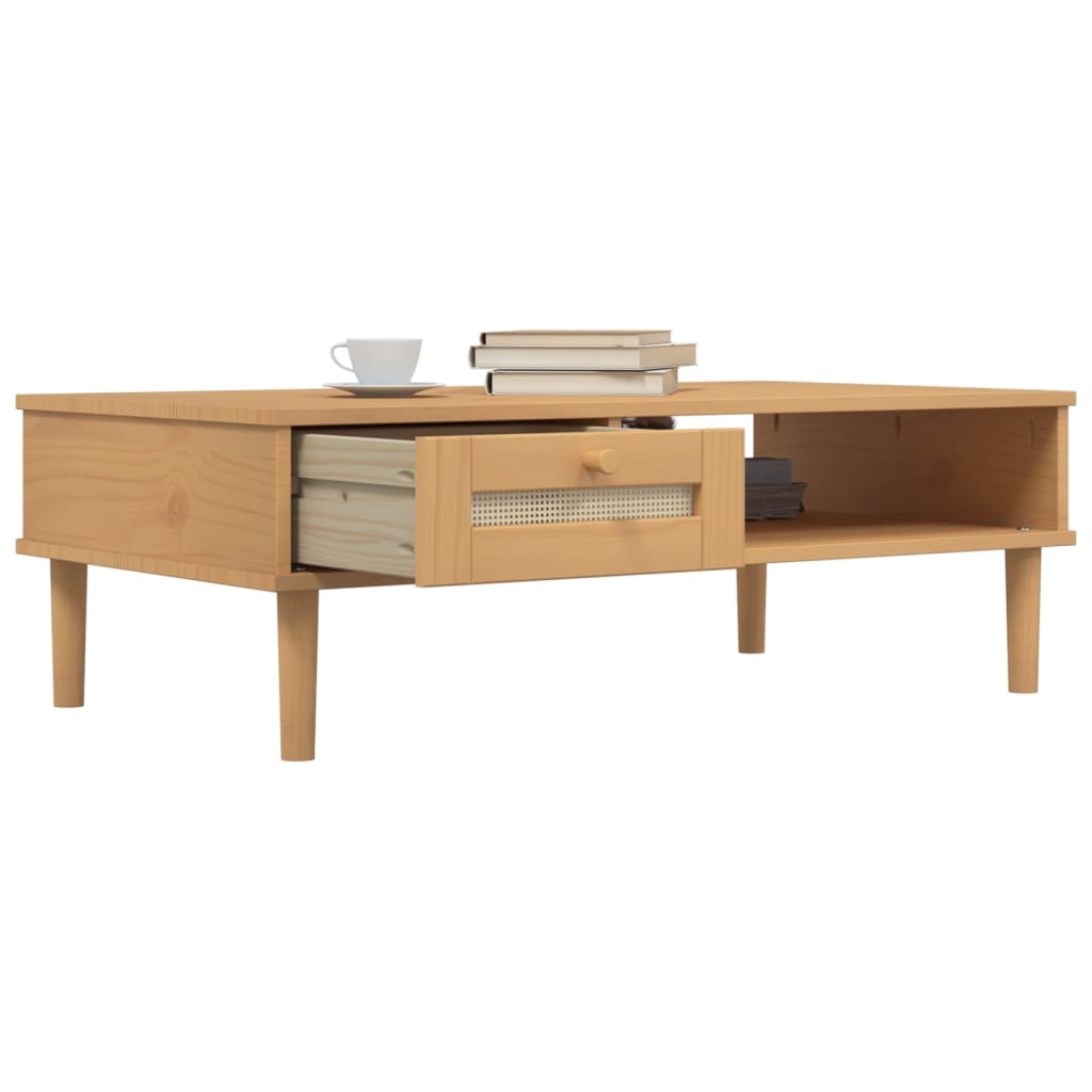 Table basse SENJA aspect rotin marron 100x55x33 cm bois massif