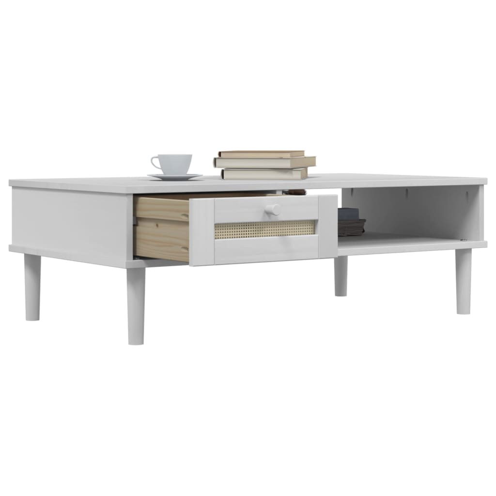 Table basse SENJA aspect rotin blanc 100x55x33 cm bois massif