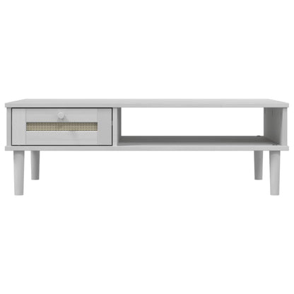 Table basse SENJA aspect rotin blanc 100x55x33 cm bois massif