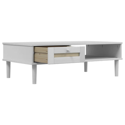 Table basse SENJA aspect rotin blanc 100x55x33 cm bois massif