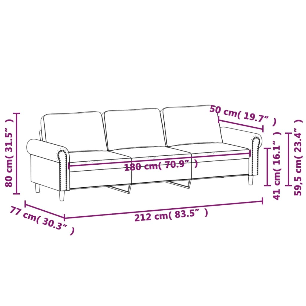 Canapé à 3 places Jaune 180 cm Velours