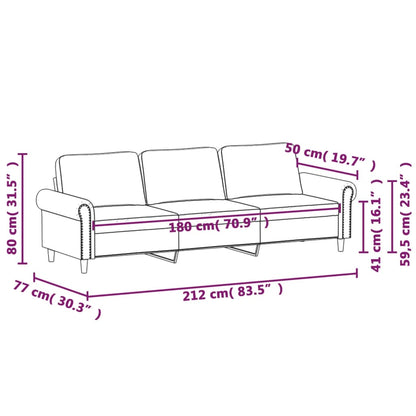 Canapé à 3 places Jaune 180 cm Velours