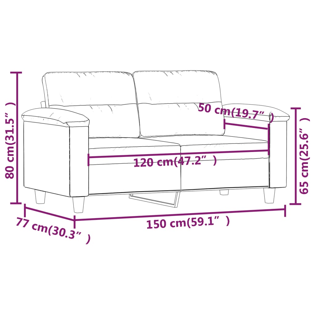 Canapé à 2 places Crème 120 cm Tissu microfibre