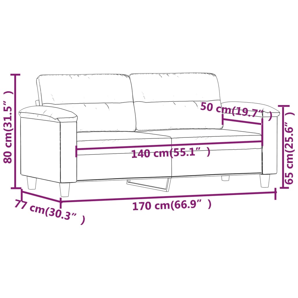 Canapé à 2 places Taupe 140 cm Tissu microfibre