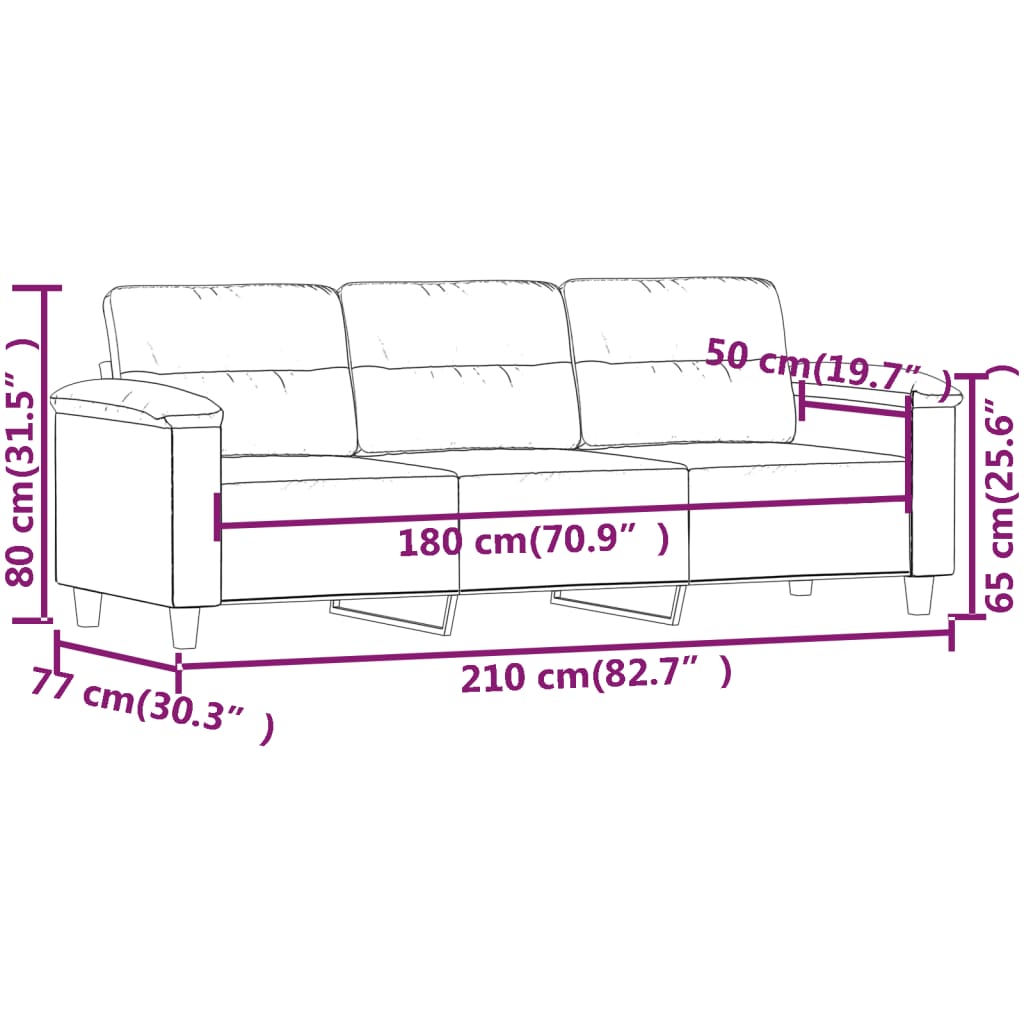 Canapé à 3 places Taupe 180 cm Tissu microfibre