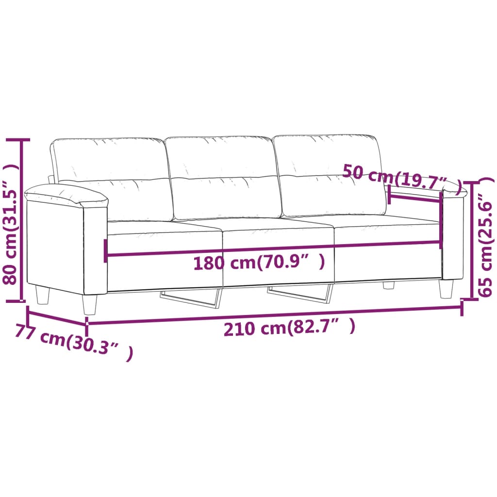 Canapé à 3 places Gris foncé 180 cm Tissu microfibre