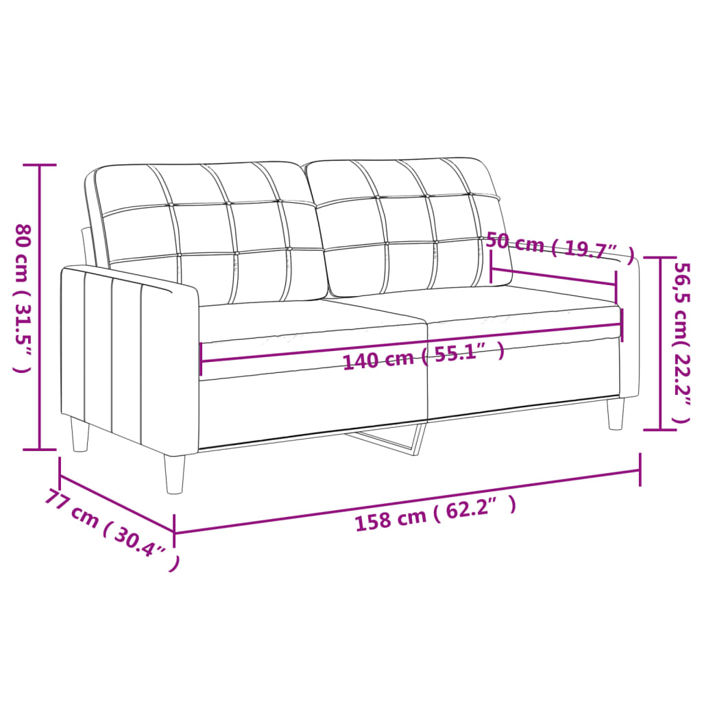 Canapé à 2 places Gris clair 140 cm Tissu