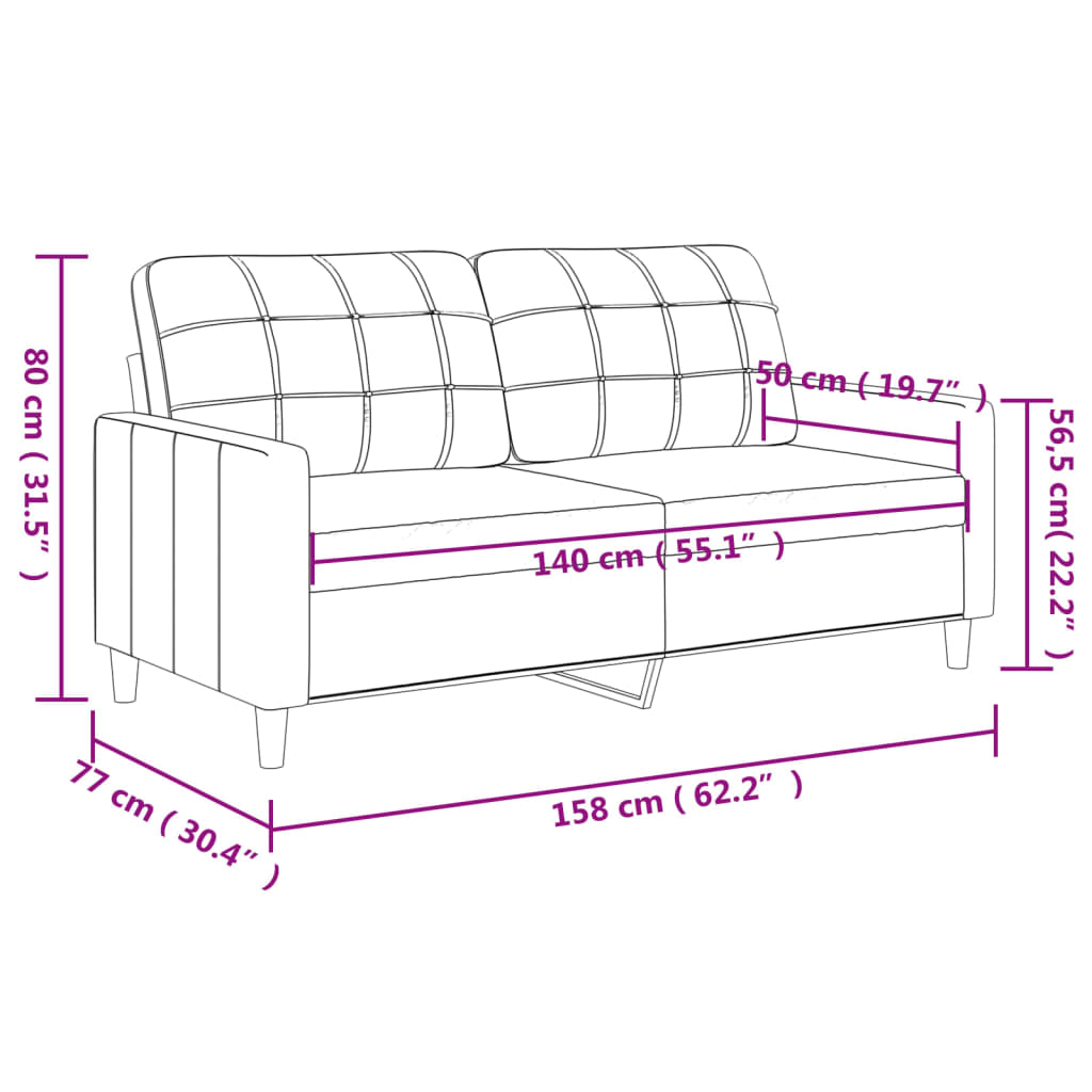 Canapé à 2 places Crème 140 cm Tissu