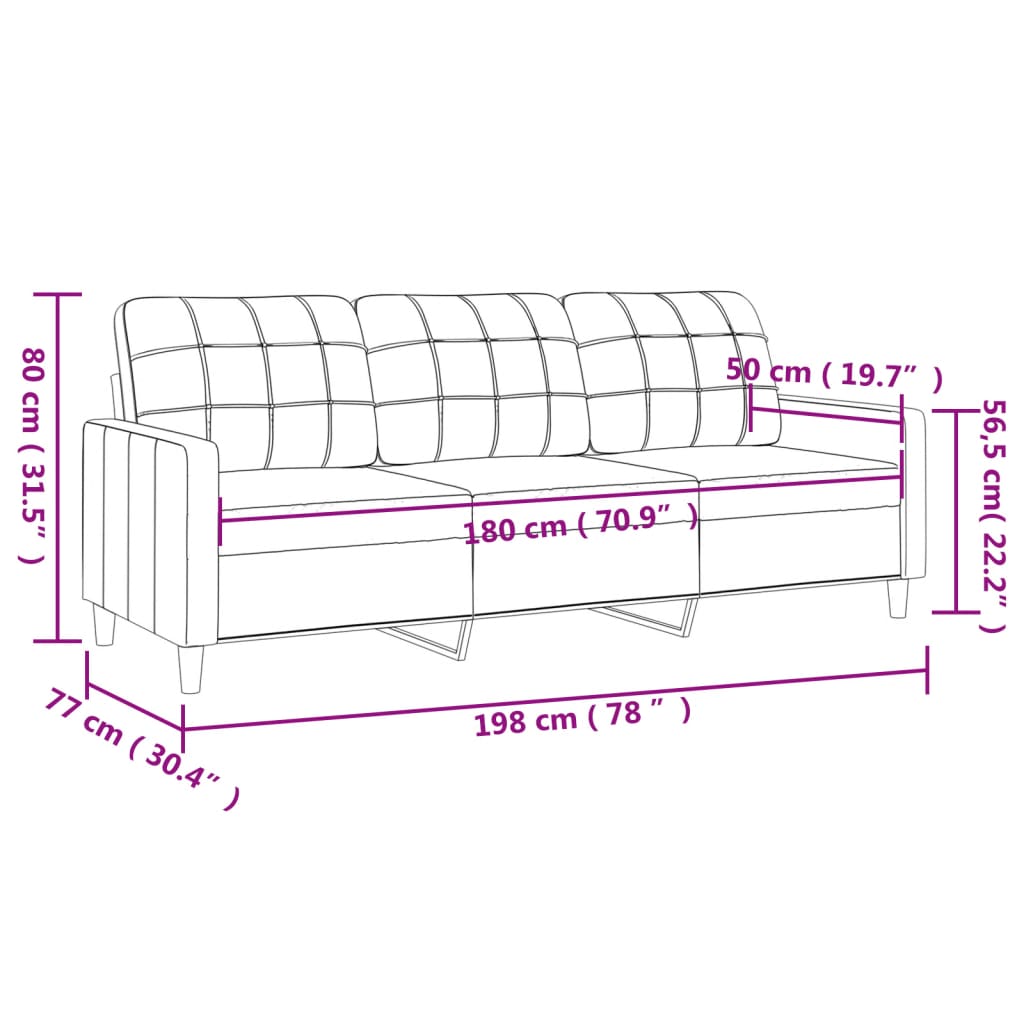 Canapé à 3 places Crème 180 cm Tissu