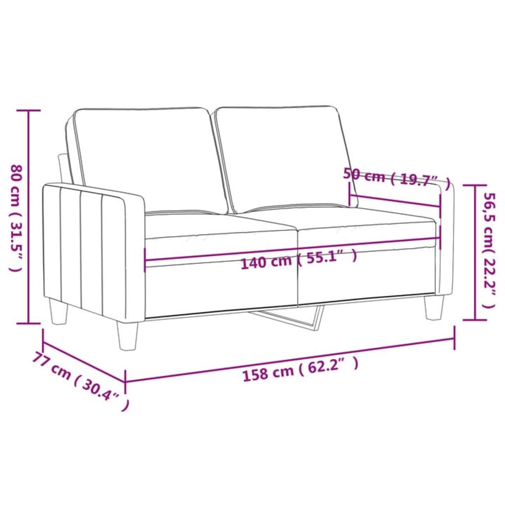 Canapé à 2 places Gris clair 140 cm Tissu