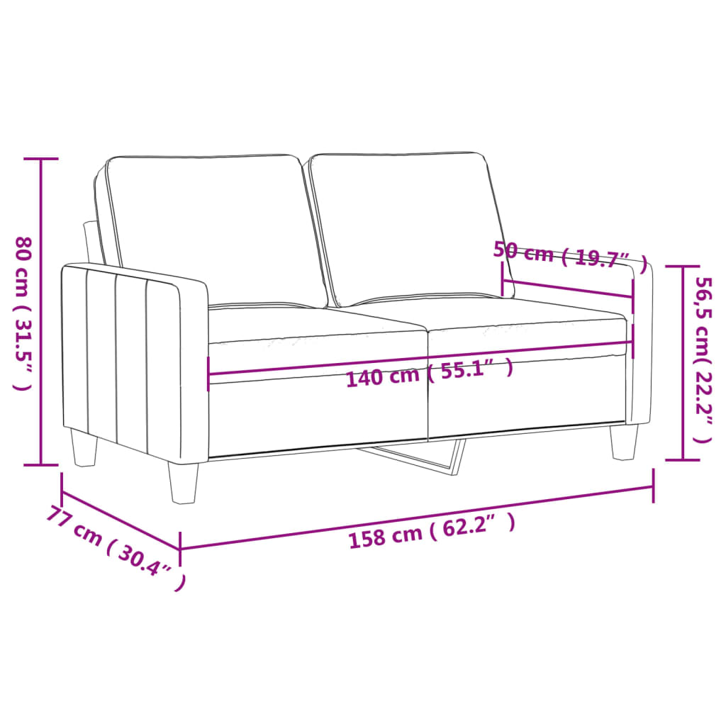 Canapé à 2 places Jaune clair 140 cm Tissu