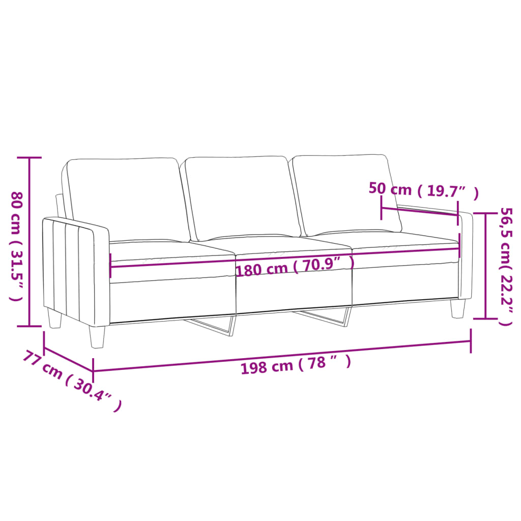 Canapé à 3 places Gris clair 180 cm Tissu